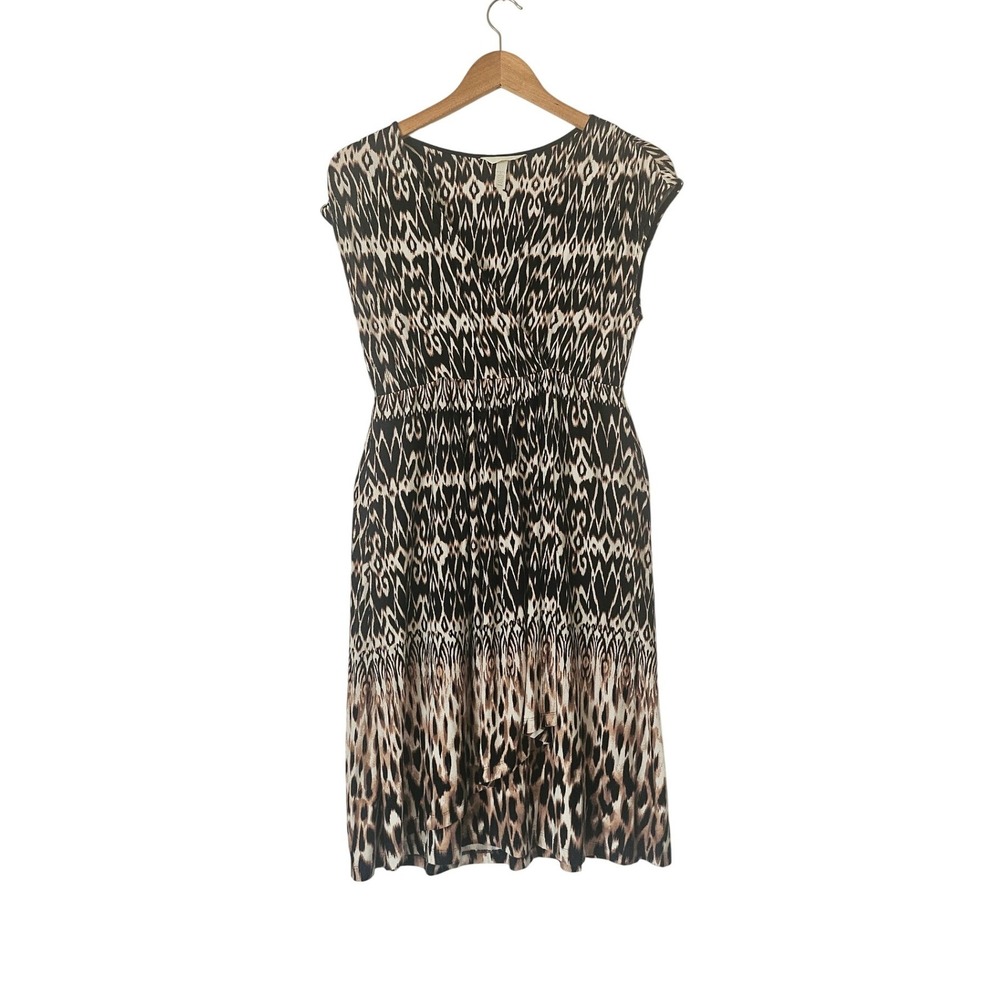 Soma Faux Wrap Ikat Animal Print Dress Stretch Jersey Size S Empire Waist